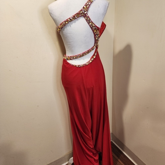 GIGI Red Floor length Backless Studded Open Front Prom Gown 4 - Picture 9 of 13